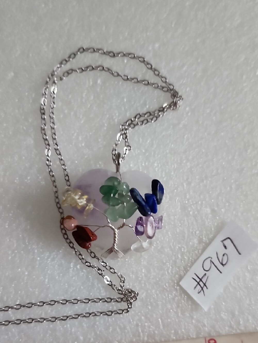 Hand Crafted Multi-Color Tree of Life Necklace with Silver Wire - Picture 8 of 8